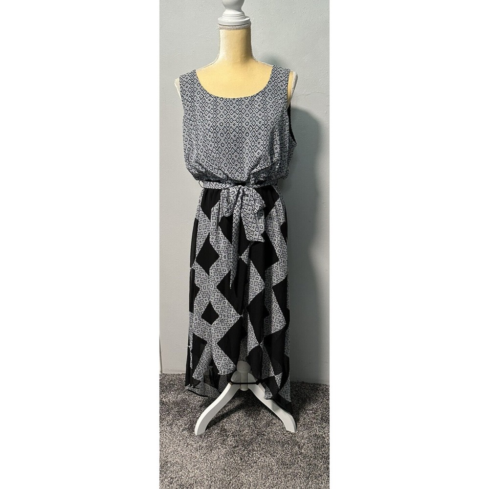 Midi Dress women’s Size L /12 Blue High Low Sleeveless Belted